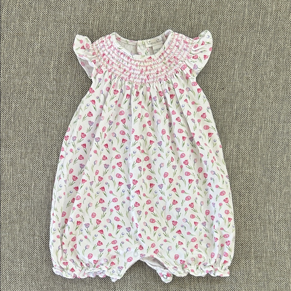 Timeless Tulips White Short Smocked Playsuit